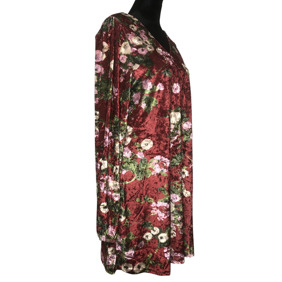 Loveriche Wine Mix Floral Velvet Dress - Size Medium - Picture 5 of 13